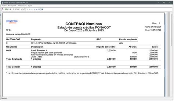 Retenciones créditos FONACOT